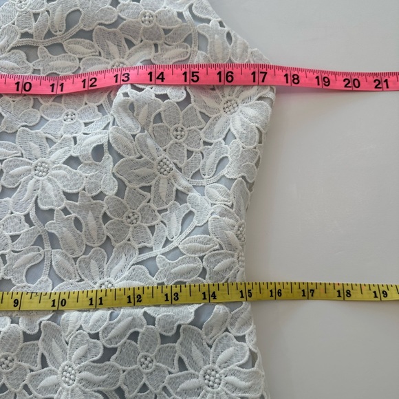 RELISTED LOFT White Lace Dress with Pale Blue Underlay NWT Women’s Size 8 Petite - Picture 10 of 12